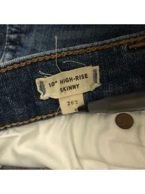 Madewell 10" High-Rise Skinny Jeans Size 26T Distressed Hem Medium Wash Denim thumbnail 5