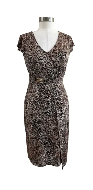 White House | Black Market Cheetah Print Faux‎ Wrap Dress Chain Detail Animal Print XS NWT Chic thumbnail 1
