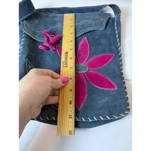 Y2K Vintage Suede Crossbody Bag Women Floral Patchwork Boho‎ Indie Cottagecore thumbnail 9