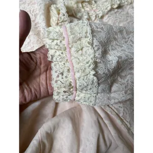 Vintage Lady Irene Lace Ruffle Peignoir Robe L Ivory Pink Ribbon Nylon Nightgown thumbnail 12