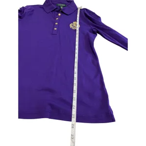 Lauren‎ Ralph Lauren Purple 3/4 Sleeve Polo Shirt Gold Crest Embroidery M thumbnail 6
