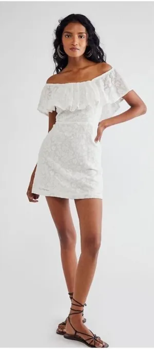 Free People Girl Crush White Flutter Off Shoulder Dress XS NEW thumbnail 1