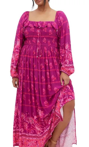 City Chic Size 16 Estelle Print Long Sleeve Multi Colored Pink Floral Maxi Dress thumbnail 1
