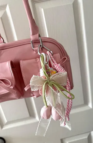 Pink Front Pocket Bow Shoulder Bag with Tulip Bear Charm thumbnail 3