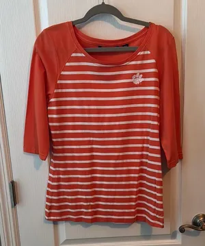 Cutter and Buck Clemson Orange and White Striped 3/4 Sleeve Top M PRICE DROP!!! thumbnail 1