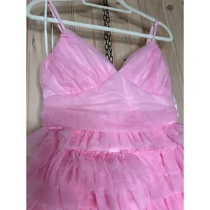 NWT Lulus Special Poise Pink Tulle Pleated Sleeveless Tiered Mini Dress Barbie M thumbnail 4