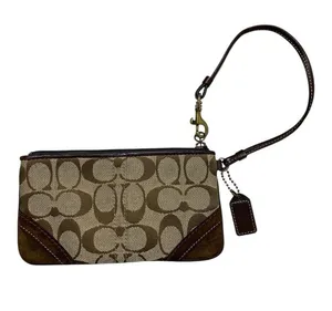 Tan Brown Coach Signature Wristlet Mini-Bag Pochette Purse Wallet thumbnail 3
