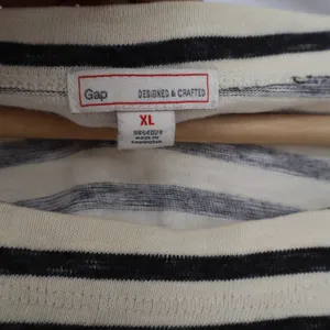 Gap Womens XL Striped Long Sleeve Boat Neck Cotton Tee Cream Black thumbnail 2