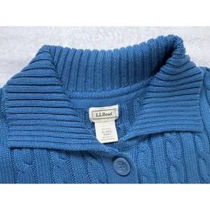 Vintage LL Bean Cable Knit Cardigan Women’s XL Blue Teal Short Sleeve Button Y2K thumbnail 4