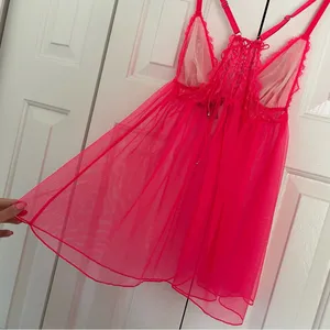 Victoria’s Secret Neon Pink Sheer Lace Babydoll Slip Sz Medium Intimates thumbnail 9