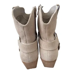 Open Edit Beige Suede Leather Harness Western Ankle Boots Size 6M thumbnail 4