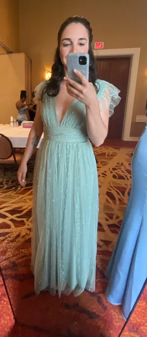 Glitter mesh bridesmaid dress Green thumbnail 2
