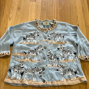 Vintage Design Options Zebra Novelty Print 3/4 Sleeve Cardigan Sweater Sz XL thumbnail 1