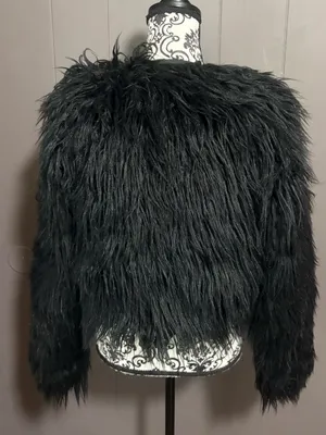 YA Los Angeles Black Faux Fur Plush Shaggy Coat thumbnail 3