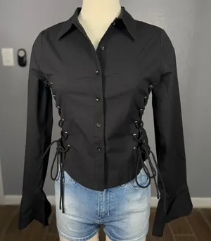 Dollskill Delias Rare Moment Collared Top, Black, S thumbnail 1
