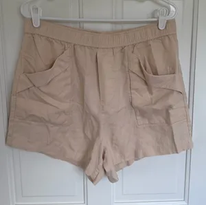 Vuori Women's Tan Cream Lyocell Linen Pull On‎ Shorts Size Large thumbnail 1