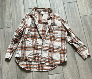 Universal Thread Plaid Shirt in Orange, White, and Black thumbnail 1