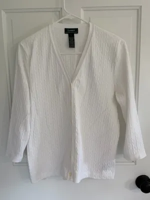Vintage Lauren Ralph Lauren White Cable Knit Cardigan Sweater Large thumbnail 1