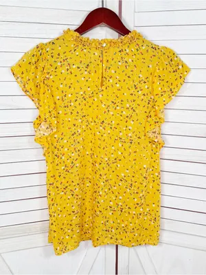 Loft Floral Flutter Sleeve Ruffle‎ Collar Blouse Top Yellow Small Cottageore thumbnail 8