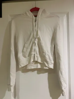 Brandy Melville White Zip-Up Hoodie thumbnail 1