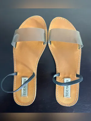 Steve Madden Dasha Clear Strap Tan Leather Slide Sandals thumbnail 7