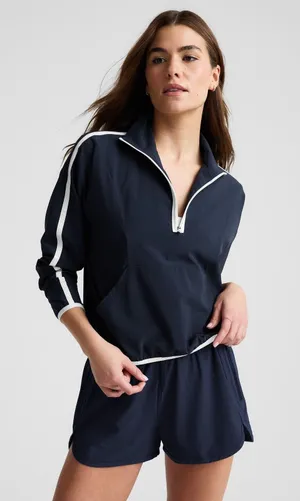 Beyond Yoga Stretch Woven Course Contrast Half Zip Pullover Jacket WOMENS XS thumbnail 1