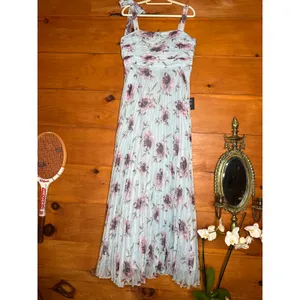 NWT Lulus Gorgeous Purpose Blue Floral Pleated Sleeveless Bow Maxi Dress Size XL thumbnail 2