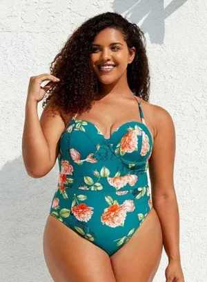 Cupshe NEW 0X Green Floral Moulded One Piece Swimsuit thumbnail 1