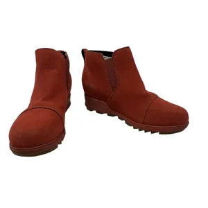 Sorel Evie Booties Boots Pull-On Wedge Heel Waterproof Suede Red‎ Size US 8 thumbnail 6