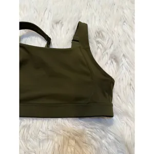 Old Navy Women's Sports Bra Dark Hunter Green Square High Neck Stretch thumbnail 3
