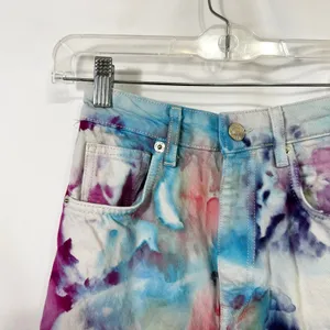 Zara Size 2 Jeans Handmade Tie Dye High Rise Relaxed Mom‎ Straight Boho 1375 thumbnail 8