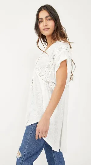 Free People nwt bohemian crochet oversize white cotton Linen top blouse tunic thumbnail 4