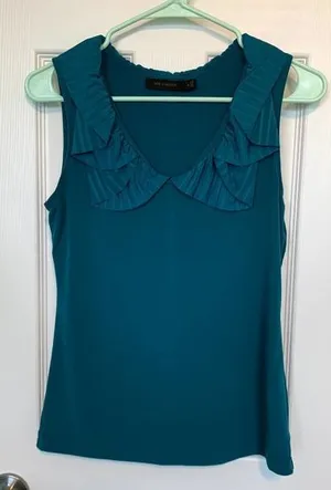 The Limited Women's Size Small Teal Ruffled‎ Neck Sleeveless Top thumbnail 1