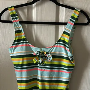 AERIE Women’s Striped One Piece Tie Front‎ One Piece Bathing Suit Sz Large thumbnail 7
