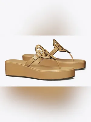 Tory‎ Burch Miller Leather Wedge Sandals Size 8 in Ginger Shortbread NEW Dustbag thumbnail 2