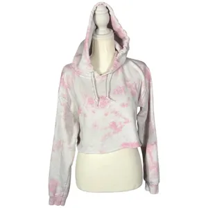 Artist Union Hoodie Womens Small Pink Tie Dye Cropped Raw Hem Long Sleeve thumbnail 3
