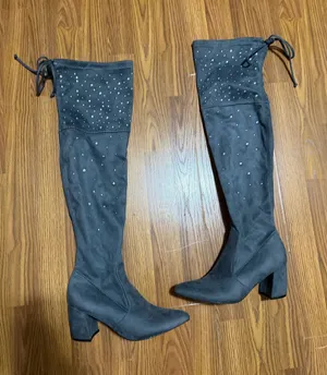 Olivia & Kate Grey Sparkle Embellished Rachel Above Knee Boots Size 8 thumbnail 1