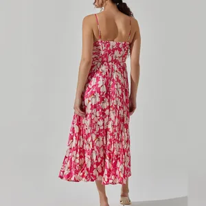 ASTR The Label Revolve Maeve Pleated Midi Dress in Pink Cream Floral thumbnail 3