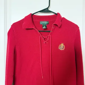 VTG Lauren Ralph Lauren Polo Sweater XS Petite Red Preppy Old Money Crest Logo thumbnail 2