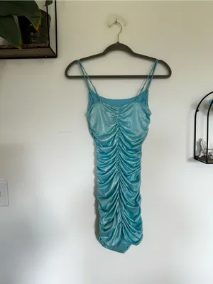 Lucy in the Sky Light Blue Ruched Slinky Bodycon Mini Dress Size Small thumbnail 2