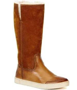 Frye Gemma Tall Shearling Boots Suede Leather Shearling Winter Snow Brown 6.5M thumbnail 1