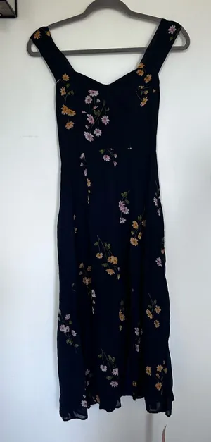 NWT Reformation Navy w/ Floral Print Sweetheart Neckline Midi Dress Size 0 thumbnail 1