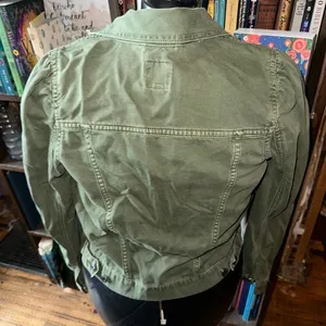Gap denim army green classic XS distressed denim jacket thumbnail 3