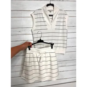 Rae Mode Matching Set Womens S Striped Half Zip Pullover Skort Shorts White thumbnail 2