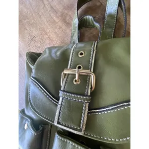 Backpack Mini Women’s Green Simulated Leather Gold Fittings Great Condition thumbnail 5