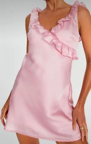 Glassons Pink Satin Scoop Back Frill Ruffle Mini Dress thumbnail 1
