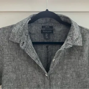 Tahari 100% Linen Dress With Chambray Coloring and convenient side pocket M thumbnail 4
