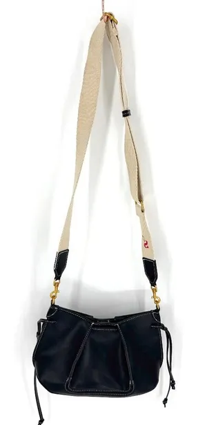Zara Faux‎ Leather Pleated Crossbody Bag Black with Canvas Strap Black thumbnail 1