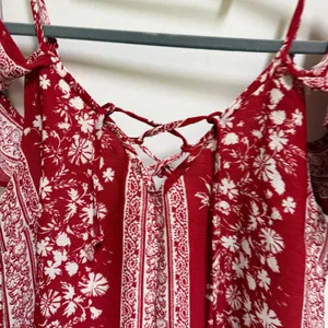 Charlotte Russe Red White Floral Cold Shoulder Lace Up Mini Dress‎ Size Medium thumbnail 5