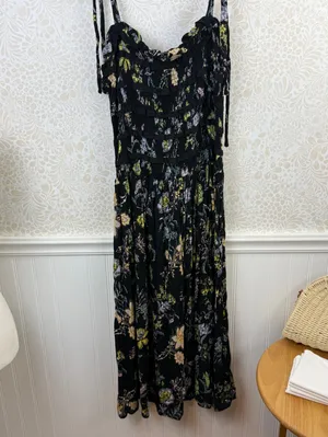 Free People Isla Black Floral Shoulder Tie Midi Dress - Size - Medium thumbnail 9